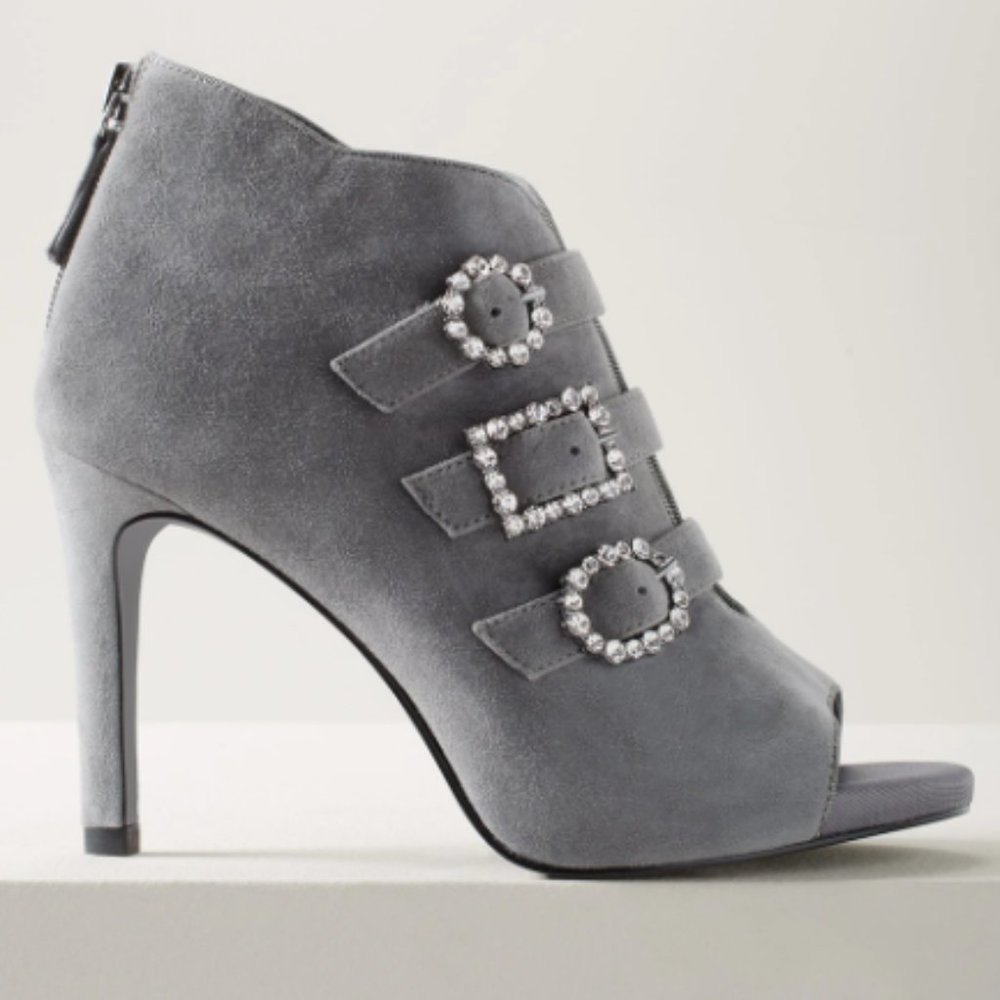 WHBM Open Toe Gem Buckle Booties, Size 9.5, NWT